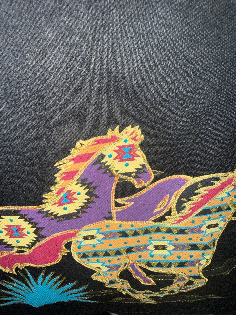 Black Denim 1990’s Western Embellished Horses southwestern biker vintage - Picture 5 of 6